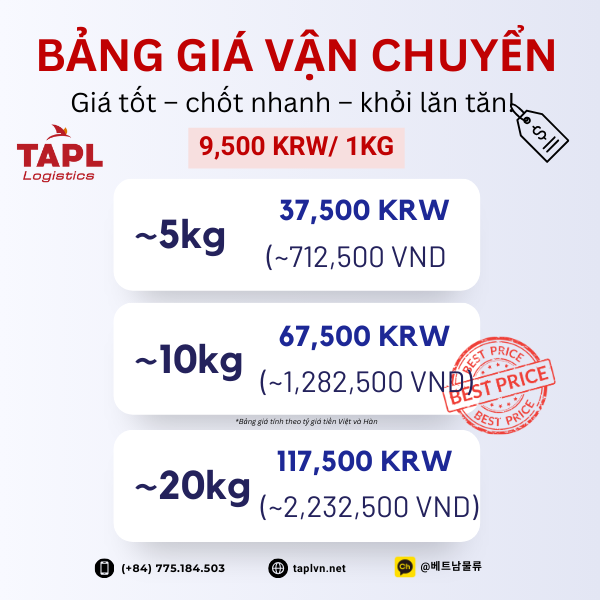 Bảng giá vận chuyển