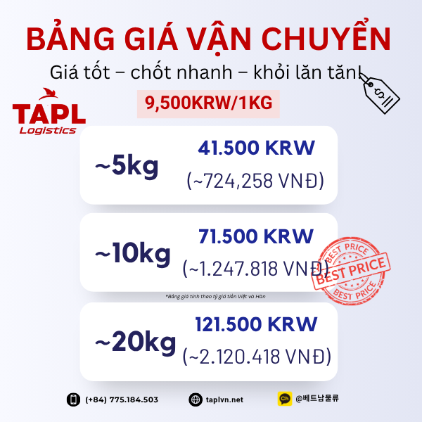 Bảng giá vận chuyển