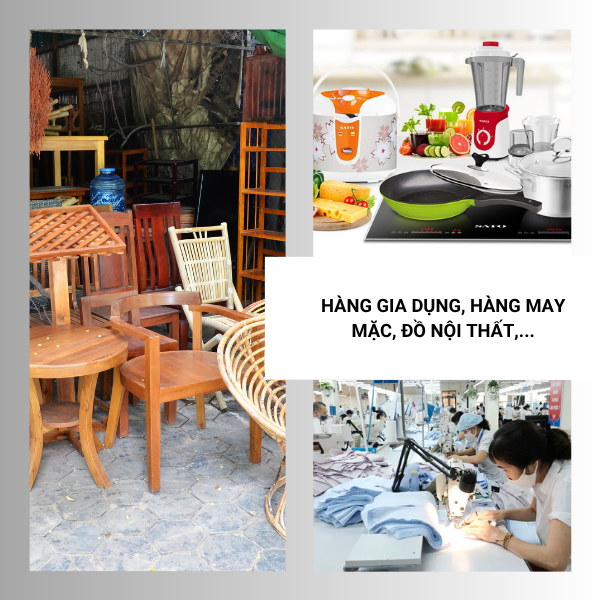 Hàng gia dụng, hàng cồng kềnh, hàng may mặc - máy móc, đồ nội thất, quần áo,....